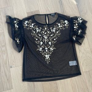 Express sheer black top floral